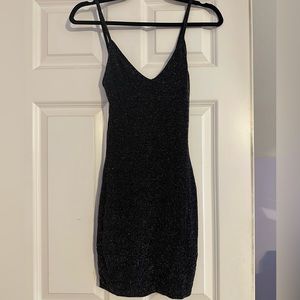 Black Sheer Strappy Textured Glitter Bodycon Dress